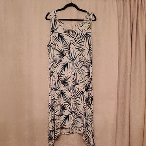 C&C California High Low Dress in Blue and White Leaf Print